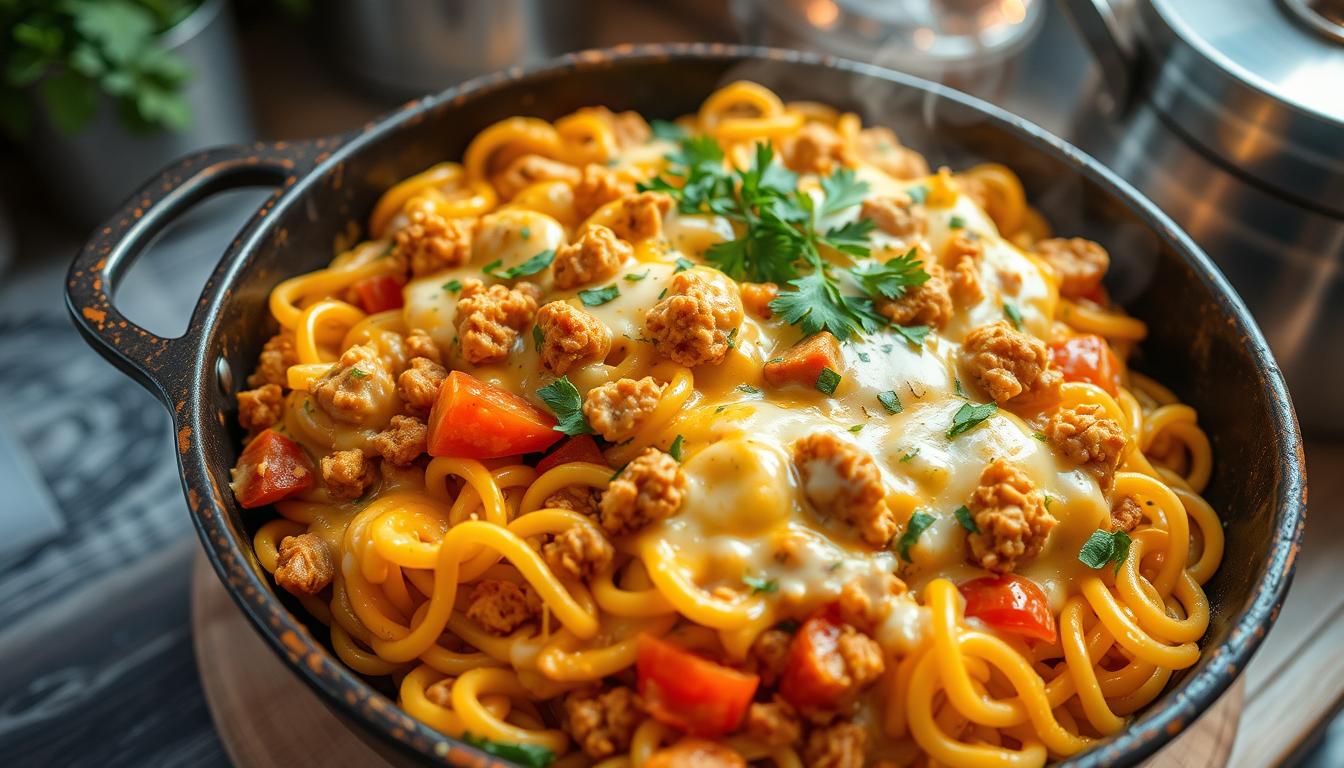 Cheesy Ground Chicken Pasta