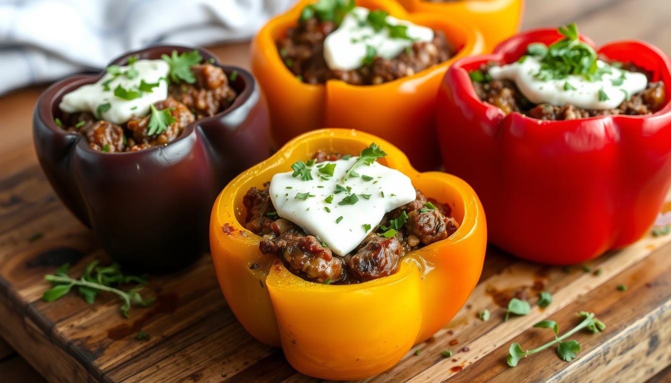 Greek stuffed bell peppers with lamb