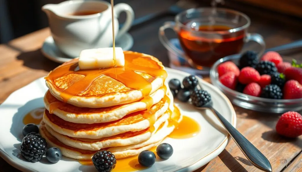 Japanese pancake with maple syrup and butter