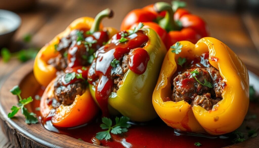 Mediterranean stuffed peppers with BBQ sauce