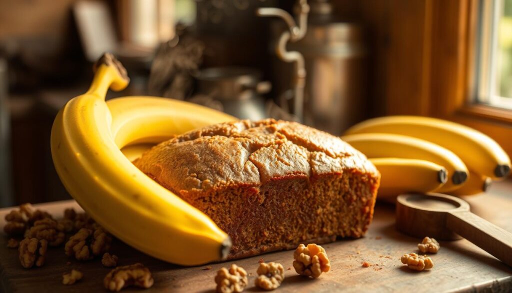 Moist banana bread baking